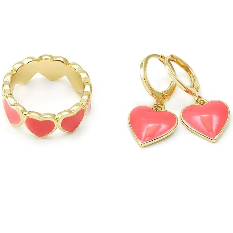 Korallen-Emaille-Herz-Schmuckset
