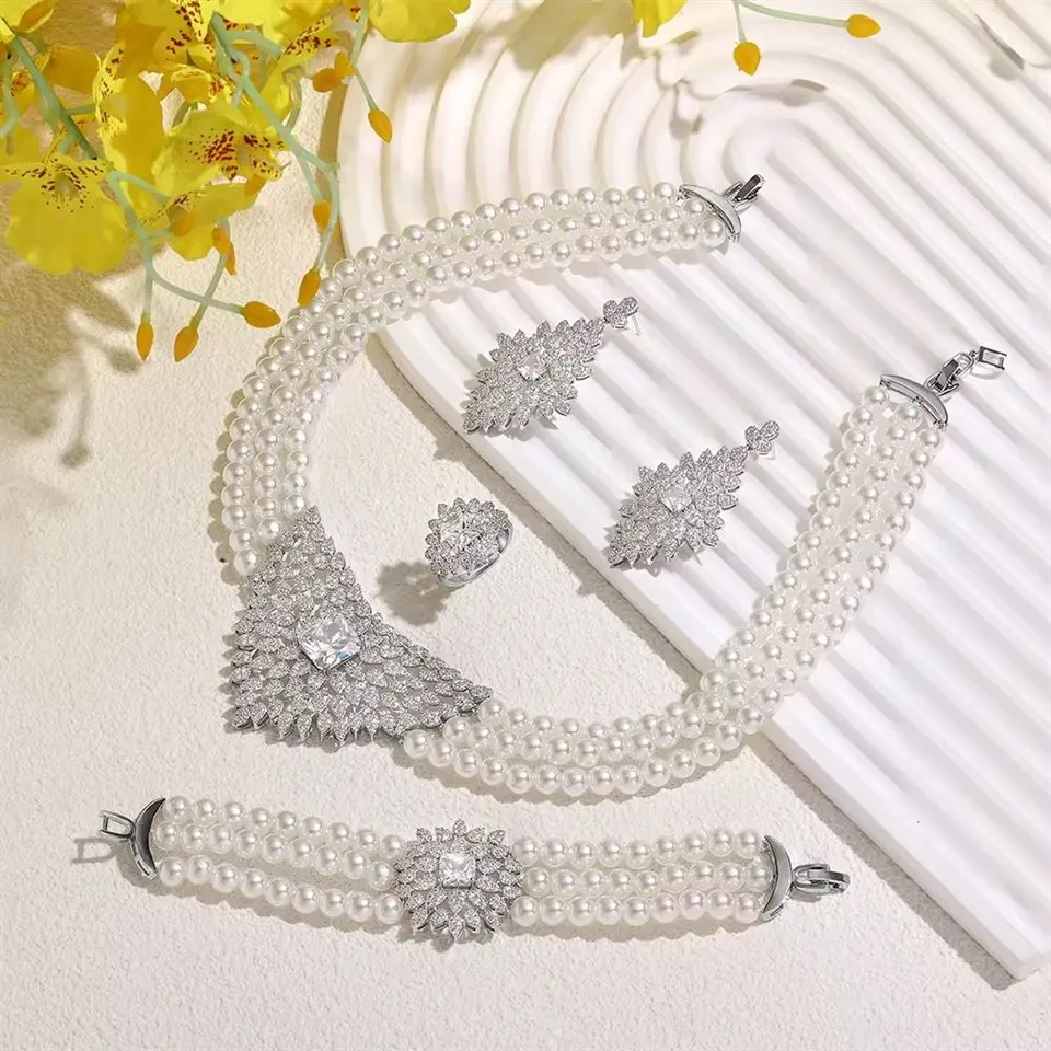 Braut-Zirkonia-Vollschmuck-Sets Perle
