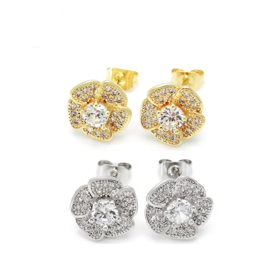 Vintage vergoldete und rhodinierte Blumenohrringe